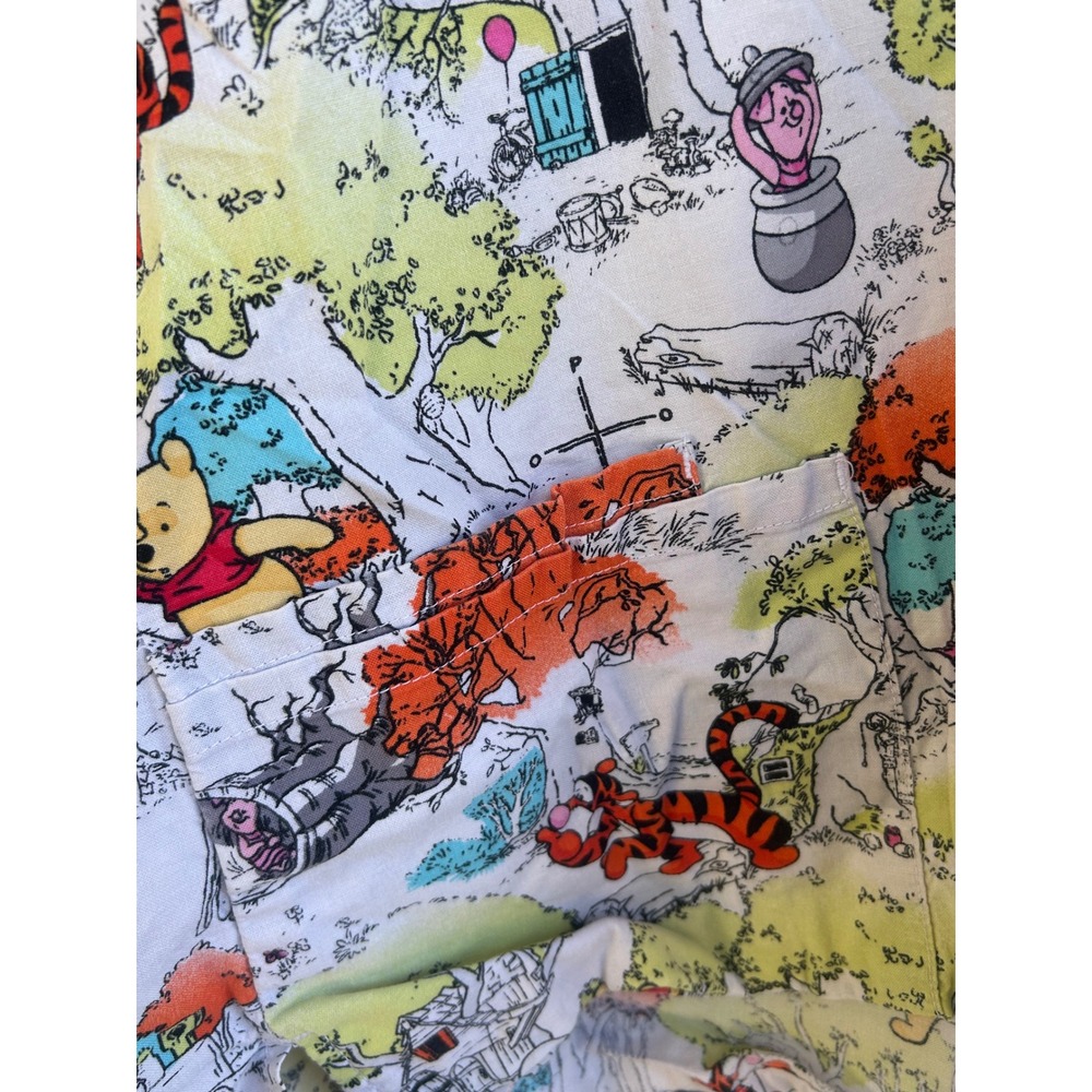 Disney Winnie the Pooh Hundred Acre Wood Scrub Top V-Neck Multicolor Large - Picture 6 of 7